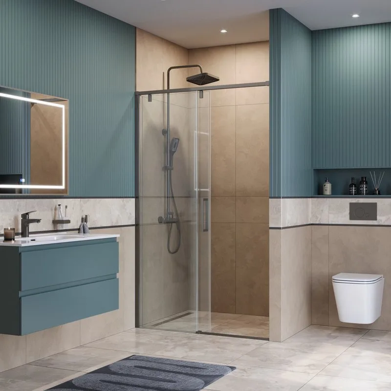 Душевая дверь в нишу BelBagno Soft Close-1 BF-1-110-C-GM профиль оружейная сталь Sancos — официальный сайт