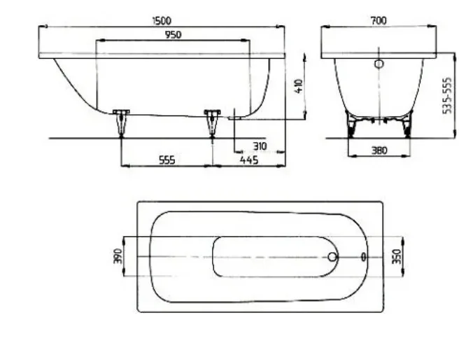 Стальная ванна Kaldewei Advantage Saniform Plus 361-1 111600010001 без опоры 150x70 см, пристенная,  Sancos — официальный сайт