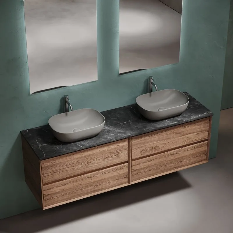 Тумба с раковиной Sancos Marmi 2.0 160 дуб чарльстон, столешница черный мрамор TT160A1X, раковина CN Sancos — официальный сайт