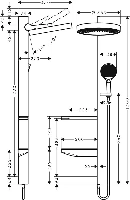 Душевая стойка Hansgrohe Rainfinity 26842000 Sancos — официальный сайт