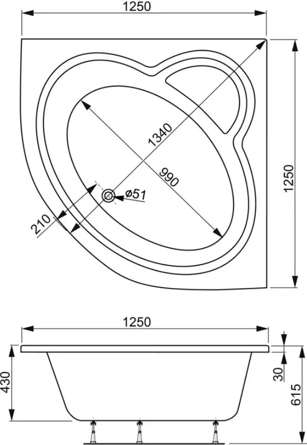 Акриловая ванна Vagnerplast Catalina mini VPBA125CTM3X-04 без опоры 125x125 см, угловая, пристенная Sancos — официальный сайт