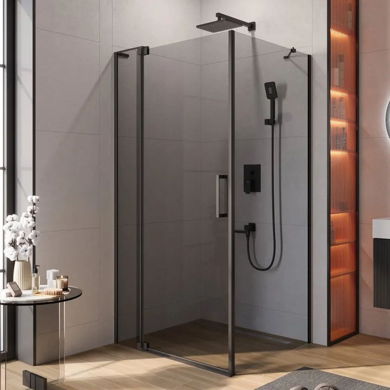 Душевой уголок Cezares Slider AH 1 100-100/110 Grigio Nero профиль черный, стекло серое Sancos — официальный сайт