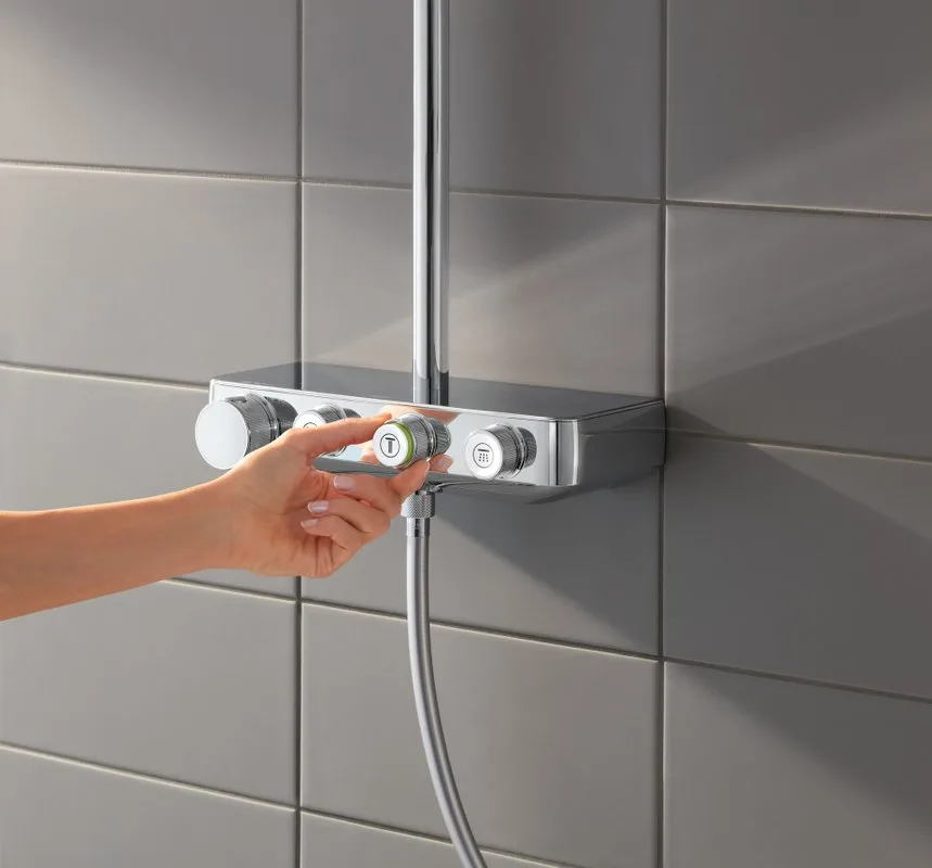 Душевая стойка Grohe Euphoria SmartControl 310 Duo Cube 26508000, с термостатом Sancos — официальный сайт