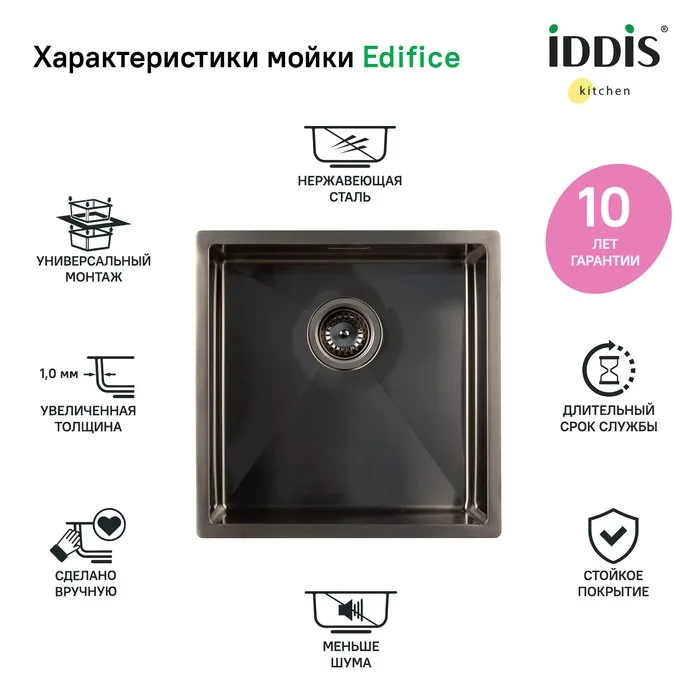 Мойка кухонная IDDIS Edifice EDI44G0i77 графит Sancos — официальный сайт