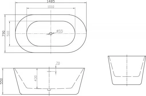 Акриловая ванна BelBagno BB306-1485 150x80 см, отдельностоящая, белая, овальная, с каркасом Sancos — официальный сайт