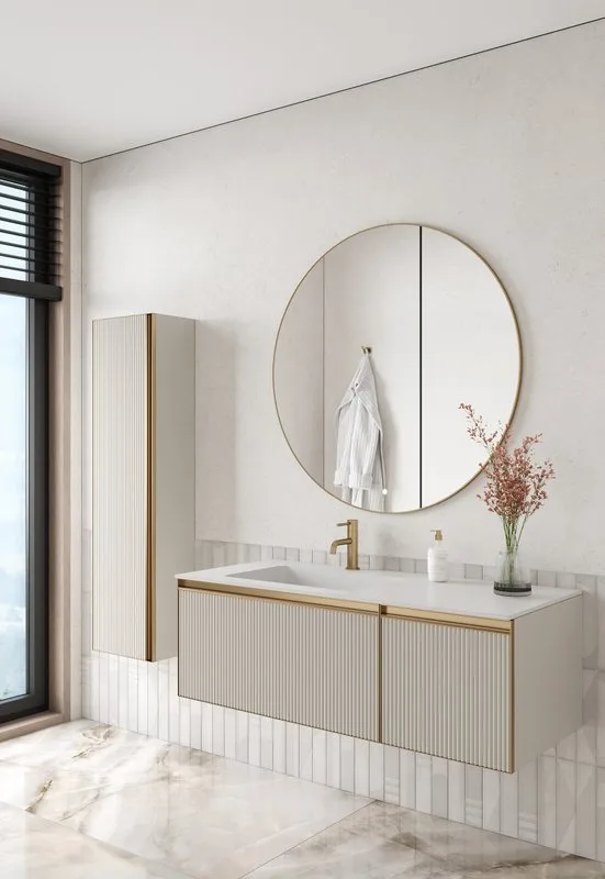 Шкаф-пенал для ванной Armadi Art Quatro cashmere, профиль matt gold Sancos — официальный сайт