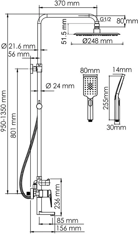 Душевая стойка Wasserkraft Aisch A155.259.201.BG, золото Sancos — официальный сайт