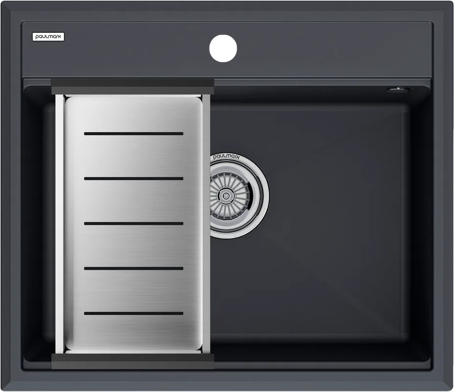Мойка кухонная Paulmark Stepia PM115951-AN+A375-BS с коландером, антрацит Sancos — официальный сайт