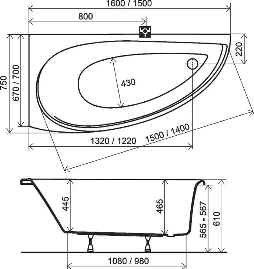 Акриловая ванна Ravak Avocado CS01000000 R без опоры 150x75 см, угловая, правая, пристенная, белая Sancos — официальный сайт