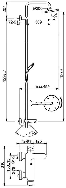 Душевая стойка Ideal Standard IdealRain Eco B1377AA Sancos — официальный сайт