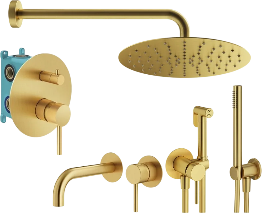 Комплект для ванной Plumberia Selection Ixo KITZXO18OB210 С ВНУТРЕННЕЙ ЧАСТЬЮ, золото брашированное Sancos — официальный сайт