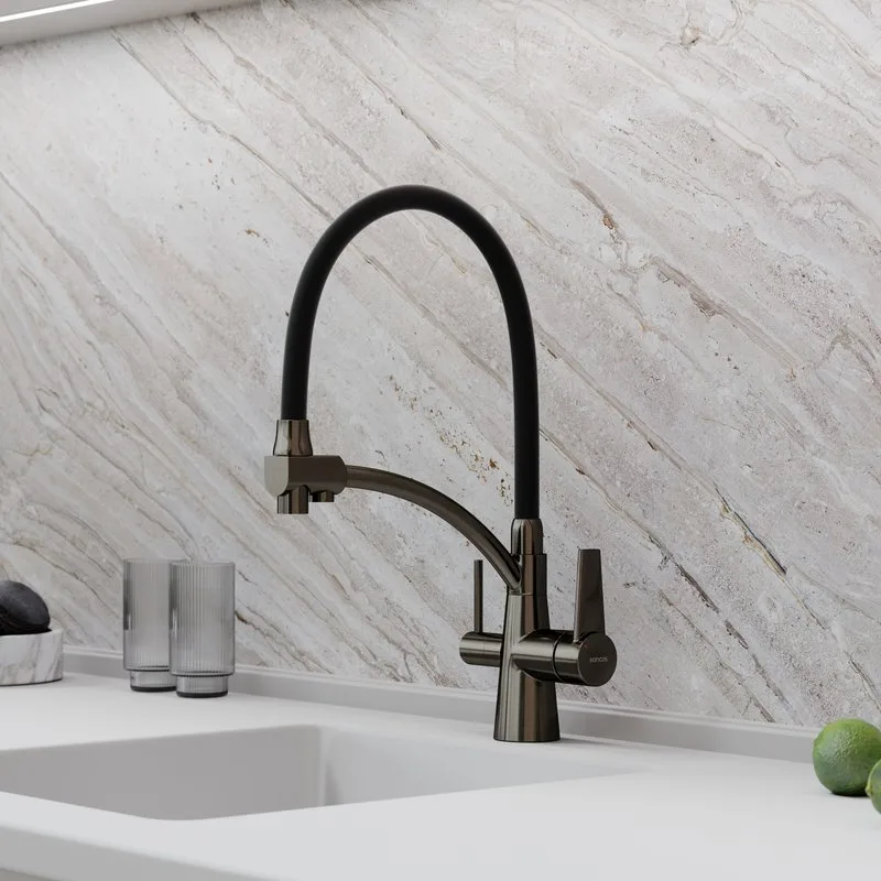 Смеситель для кухни Sancos Eri SC4001GG с гибким изливом, вороненая сталь Sancos — официальный сайт