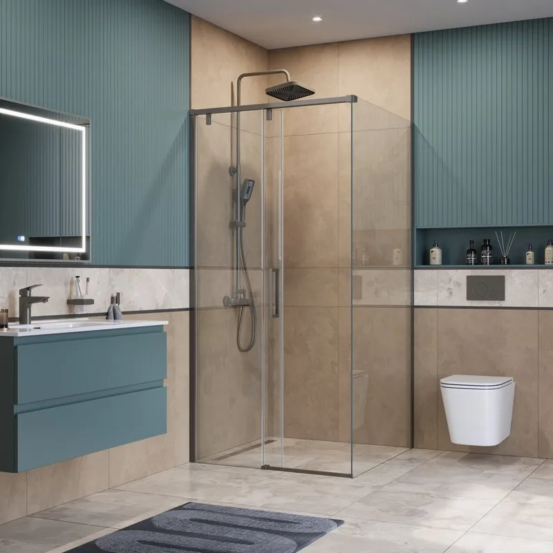 Душевой уголок BelBagno Soft Close-1 A-1-100-C-GM профиль оружейная сталь Sancos — официальный сайт