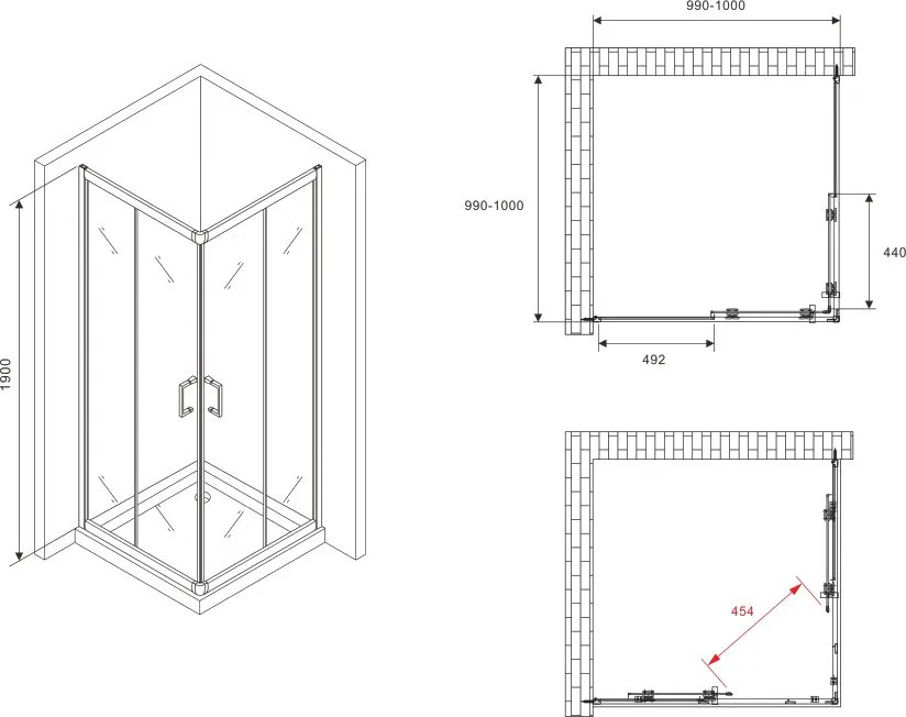 Душевой уголок Abber Schwarzer Diamant AG021005 100x100, профиль хром, стекло прозрачное Sancos — официальный сайт