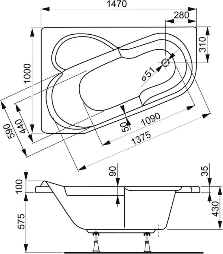 Акриловая ванна Vagnerplast Selena 147 VPBA141SEL3LE-04 без опоры 145x100 см, угловая, левая Sancos — официальный сайт