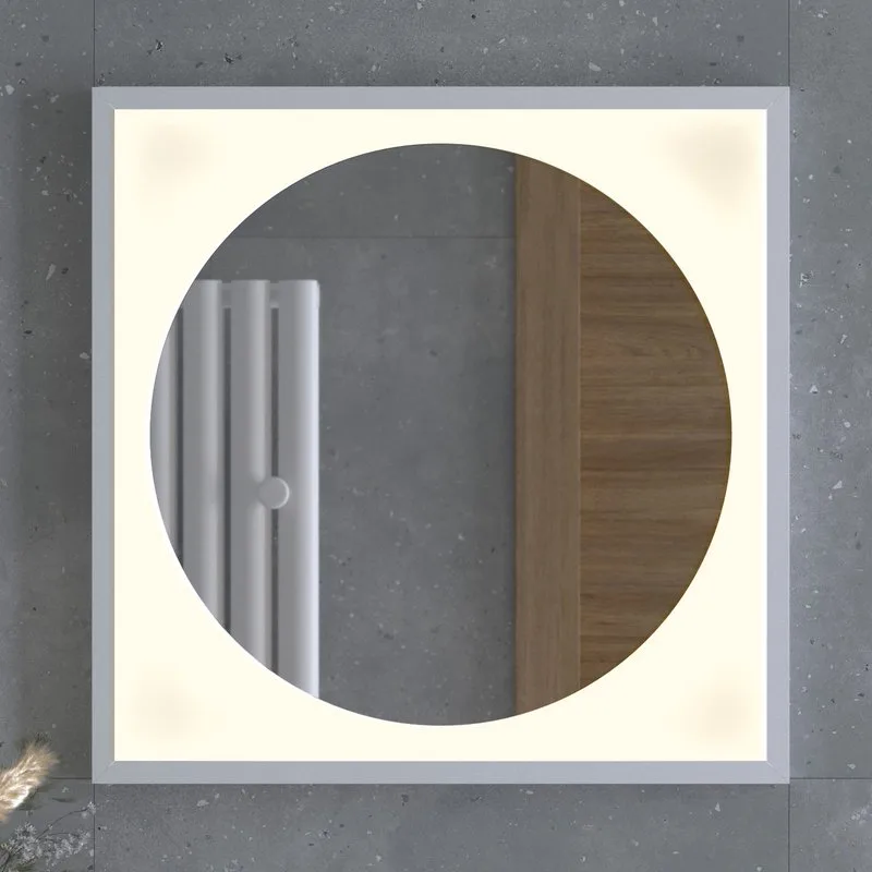 Зеркало Defesto Eclipse DF2236 60х60 белая рама, с LED-подсветкой
