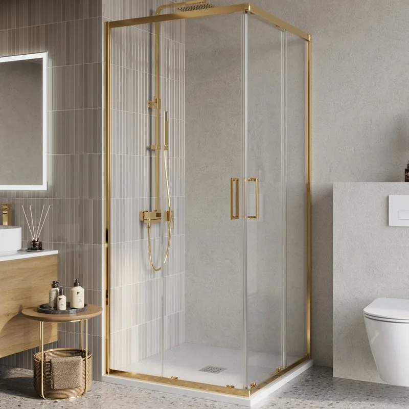 Душевой уголок BelBagno Luce A-2-100-C-ORO 100x100, профиль золото, стекло прозрачное Sancos — официальный сайт
