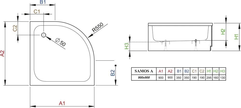 Поддон для душа Radaway Samos A900 с сифоном Sancos — официальный сайт