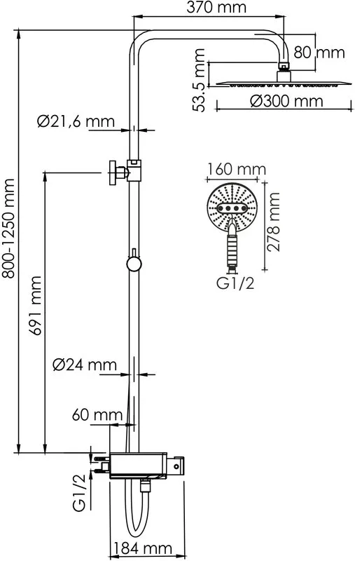 Душевая стойка Wasserkraft Aller A113.116.059.CH Thermo, с термостатом, хром Sancos — официальный сайт
