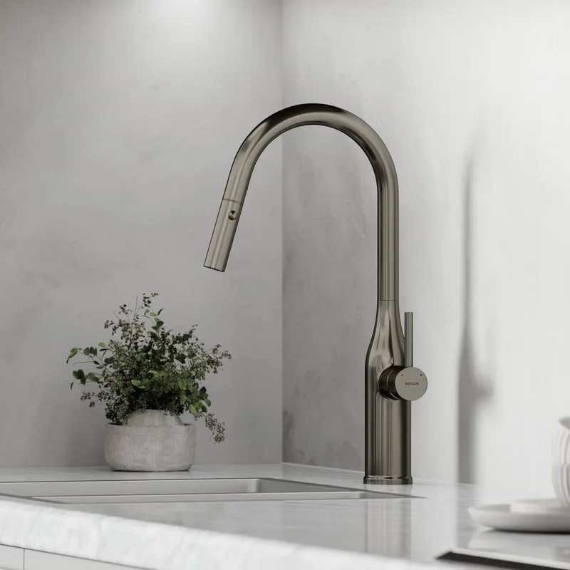 Смеситель для кухни Sancos Grand SC4002GG с вытяжным изливом, вороненая сталь Sancos — официальный сайт