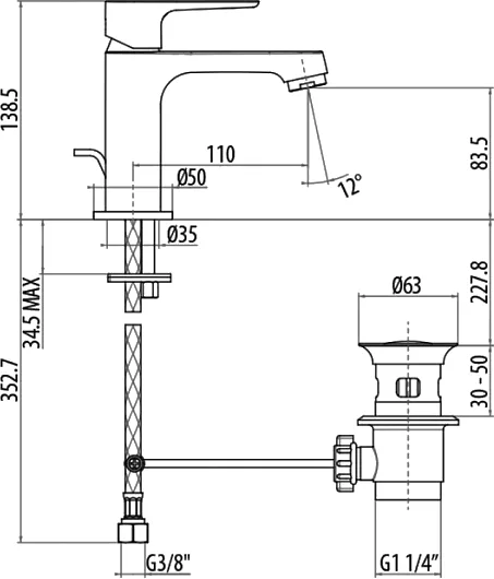 Смеситель для раковины Gattoni H2OMIX 3000 3041/30C0cr хром Sancos — официальный сайт