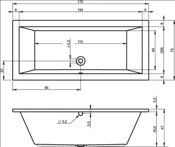 Акриловая ванна Riho Lusso B007001005 без опоры 170x75 см, встраиваемая, белая Sancos — официальный сайт