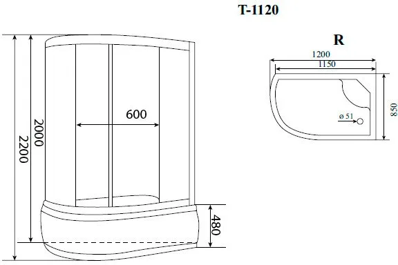 Душевая кабина Timo Standart T-1120 P R, с высоким поддоном, с сиденьем Sancos — официальный сайт