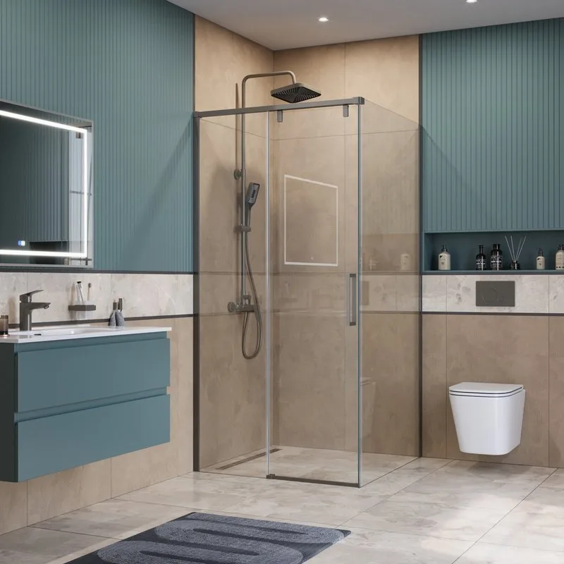 Душевой уголок BelBagno Soft Close-1 A-1-100-C-GM профиль оружейная сталь Sancos — официальный сайт
