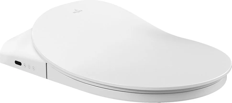 Крышка-сиденье Villeroy & Boch Viclean V02E L401 с микролифтом, петли хром, функция биде Sancos — официальный сайт