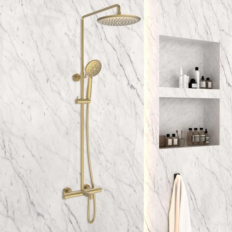 Душевая стойка Vincea Desire VSFS-1D1TBG, с термостатом, брашированное золото Sancos — официальный сайт