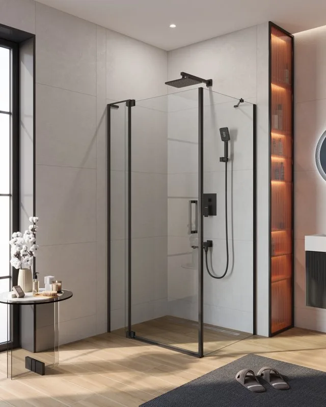 Душевой уголок Cezares Slider AH 1 80-100/110 C Nero профиль черный, стекло прозрачное Sancos — официальный сайт