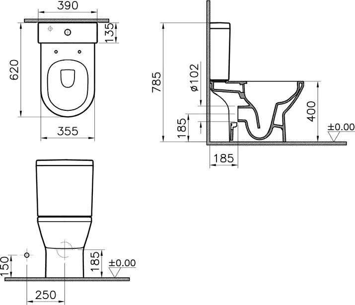Унитаз-компакт напольный VitrA Integra Round Open-Back 9833B003-7206 Sancos — официальный сайт