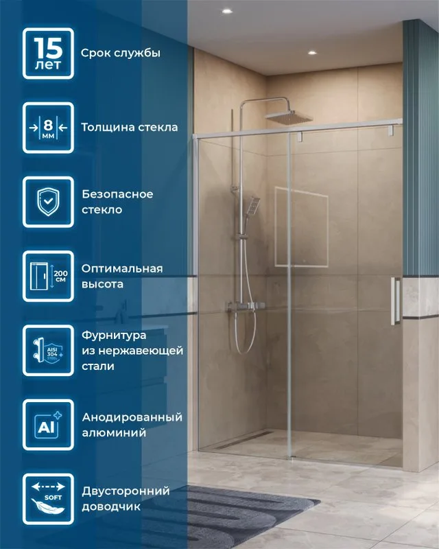 Душевая дверь в нишу BelBagno Soft Close-1 BF-1-140-C-Cr профиль хром Sancos — официальный сайт