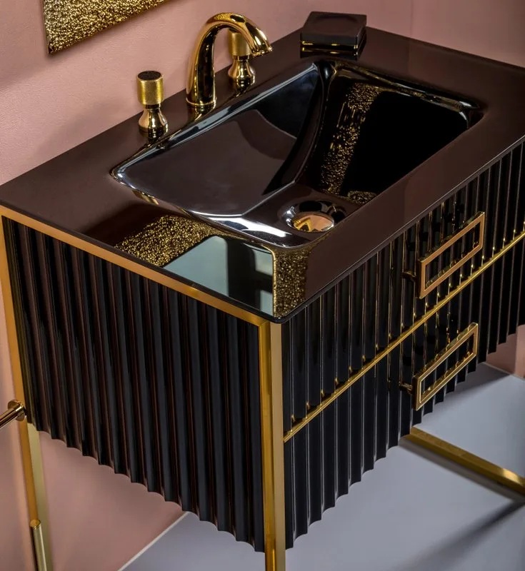 Тумба под раковину без столешницы Armadi Art Monaco 80 черная, золото Sancos — официальный сайт