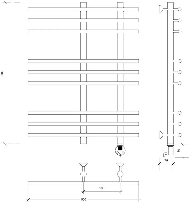 Полотенцесушитель электрический Secado Турин 3 80x50, черный, R Sancos — официальный сайт