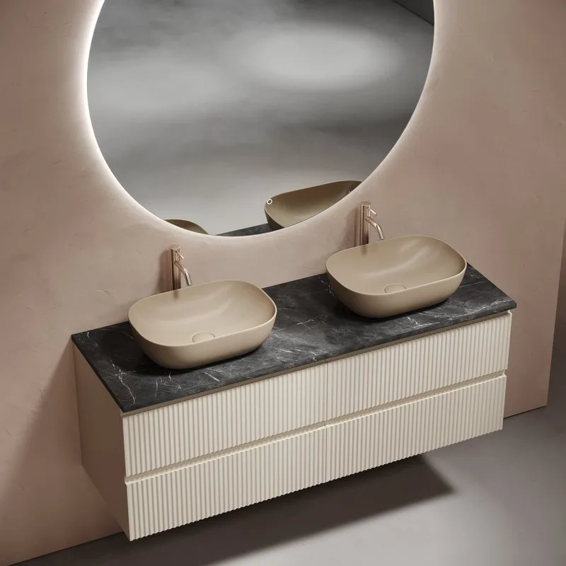 Тумба с раковиной Sancos Snob R 140 beige soft, столешница черный мрамор TT140A1X, раковина CN6009MC Sancos — официальный сайт