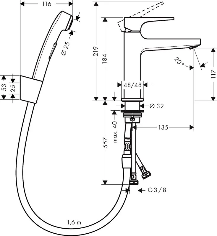 Смеситель для раковины Hansgrohe Metropol 74522000 с гигиеническим душем, хром Sancos — официальный сайт