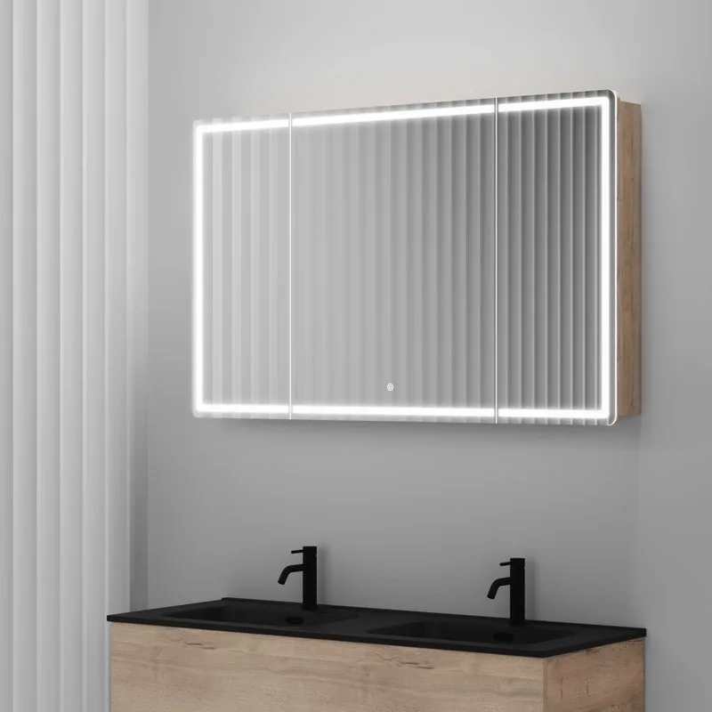 Зеркало-шкаф Sancos Mirror 120 с подсветкой, дуб галифакс натуральный Sancos — официальный сайт