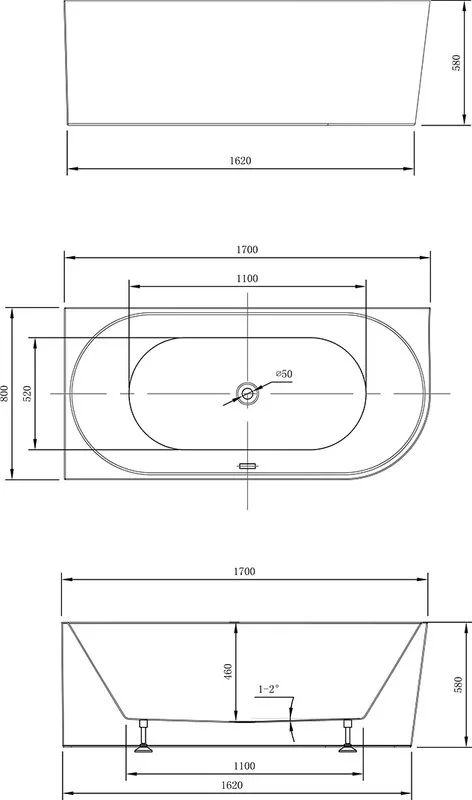 Акриловая ванна Vincea VBT-402-1700L 170x80 см, левая, пристенная, белая, асимметричная, на ножках,  Sancos — официальный сайт