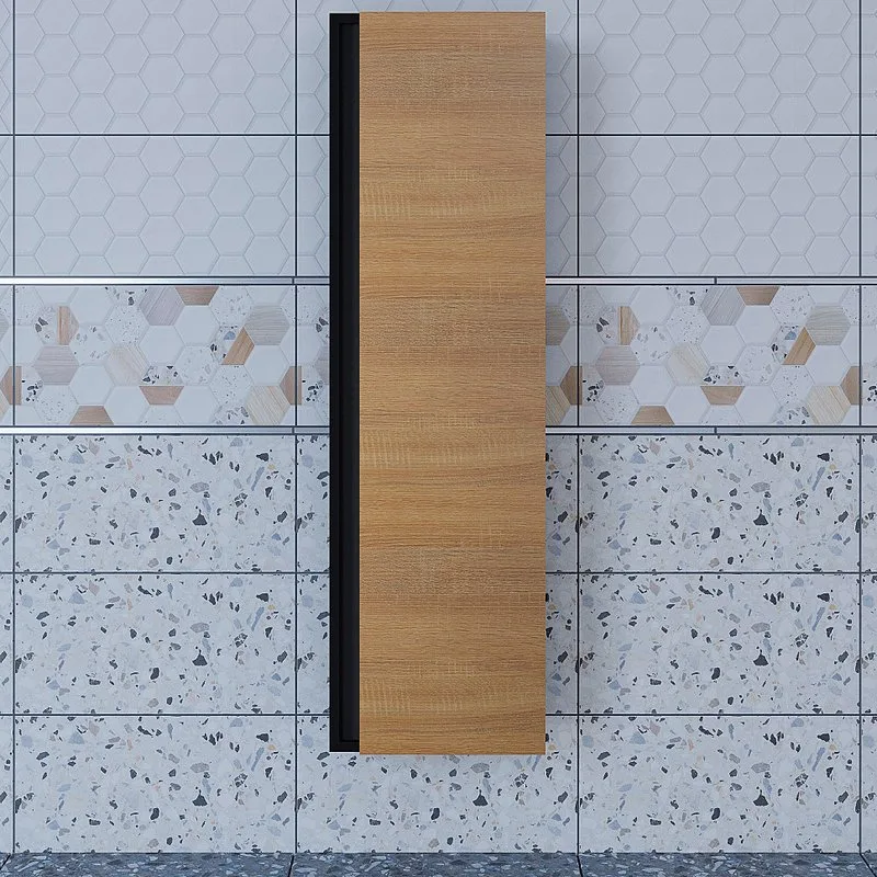 Шкаф-пенал для ванной Uperwood Barsa 35 подвесной, дуб сонома, черный Sancos — официальный сайт