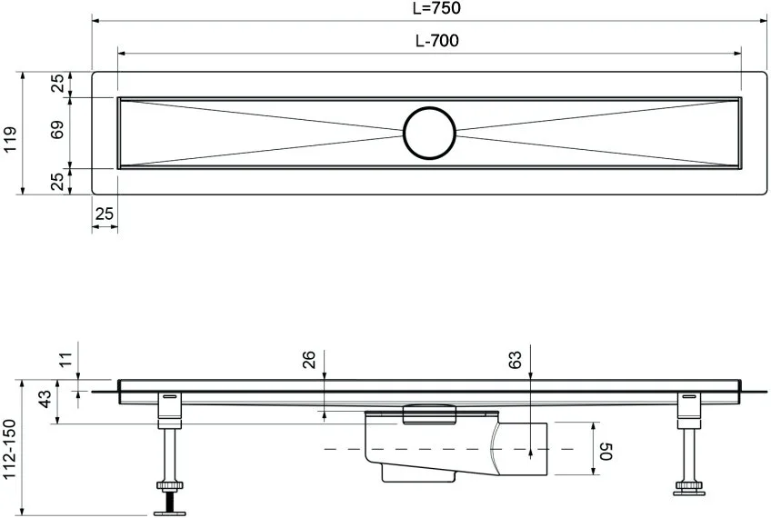 Душевой трап (лоток) Timo Drain Systems DS230207/00 700 двусторонняя панель plate под плитку, хром Sancos — официальный сайт