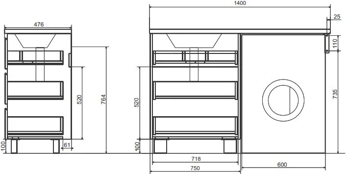 Тумба под раковину без столешницы Эстет Dallas Luxe 140 напольная, 3 ящика Sancos — официальный сайт