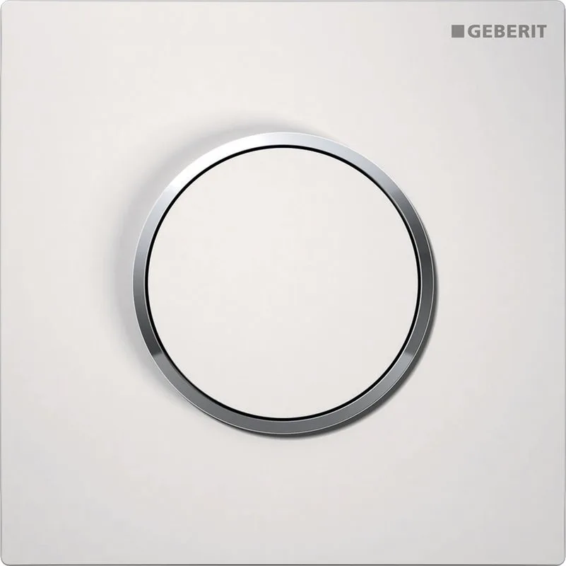 Ручной пневмопривод смыва Geberit Sigma 10 116.015.KJ.1 для писсуара, белый, кольцо глянцевый хром Sancos — официальный сайт