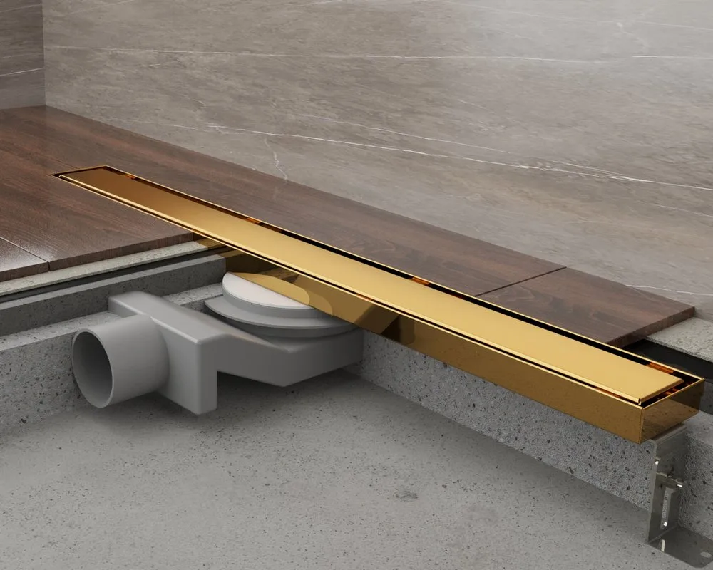 Душевой трап (лоток) Plumberia Selection PSL Linear 100 см, золото 24К Sancos — официальный сайт