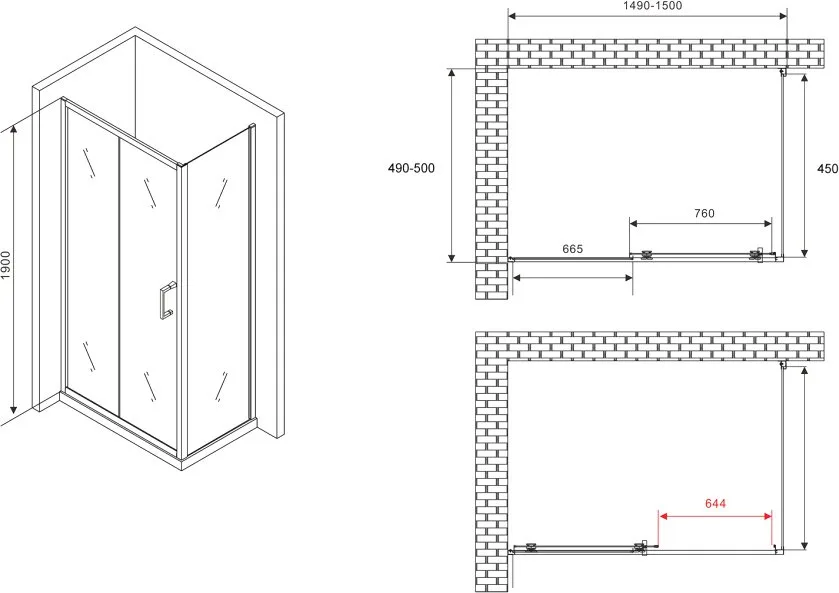 Душевой уголок Abber Schwarzer Diamant AG30150B5-S50B5 150x50, профиль черный, стекло прозрачное Sancos — официальный сайт