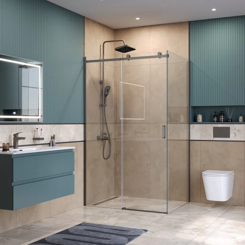Душевой уголок BelBagno Soft Close-2 AH-1-130/90-C-GM профиль оружейная сталь Sancos — официальный сайт