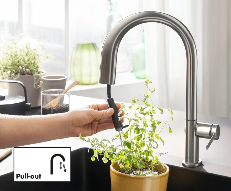 Смеситель для кухни Hansgrohe Aqittura M91 76803800 сталь Sancos — официальный сайт
