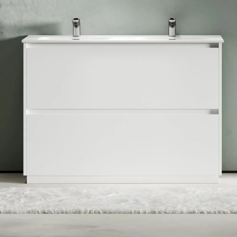 Тумба с раковиной Sancos Libra Floor 120 двойная белая раковина CN7004, белый глянец Sancos — официальный сайт