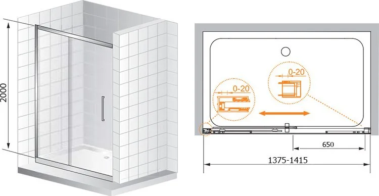 Душевая дверь в нишу Cezares Premier Soft W-BF1 140 C Cr IV Sancos — официальный сайт