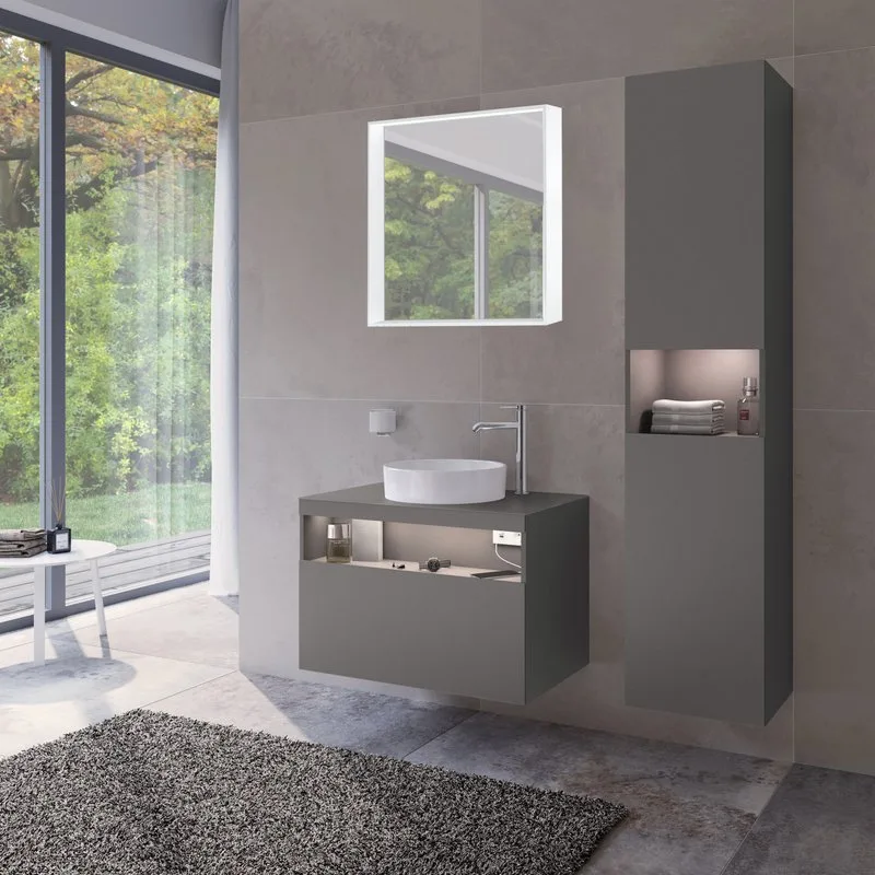 Шкаф-пенал для ванной Keuco Stageline 32831 R, инокс матовый, с подсветкой Sancos — официальный сайт
